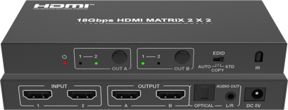 18Gbps 2x2 HDMI Matrix Switcher with Audio Extract