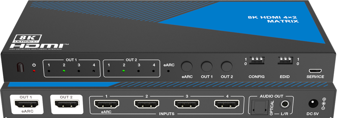 40Gbps HDMI2.1 4x2 matrix with Audio De-embedder