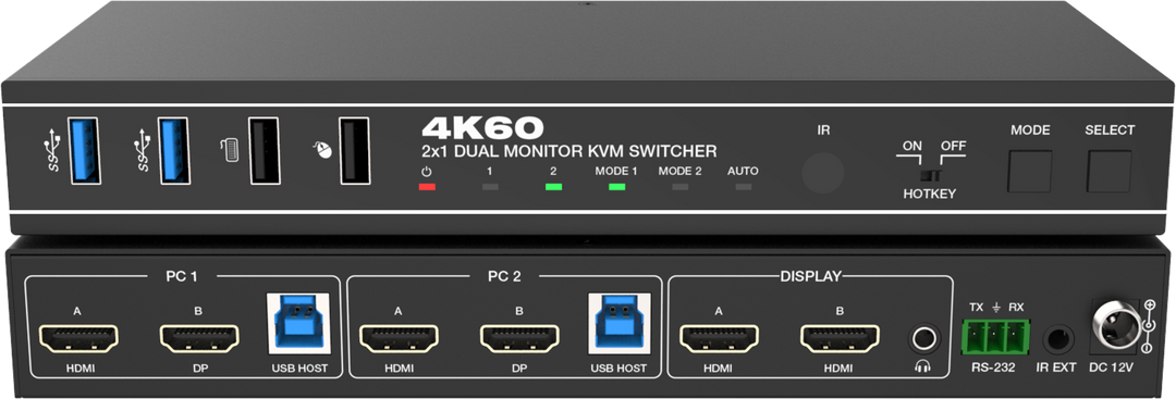 2 Port Dual Monitor 4K60 HDMI/DP KVM Switcher