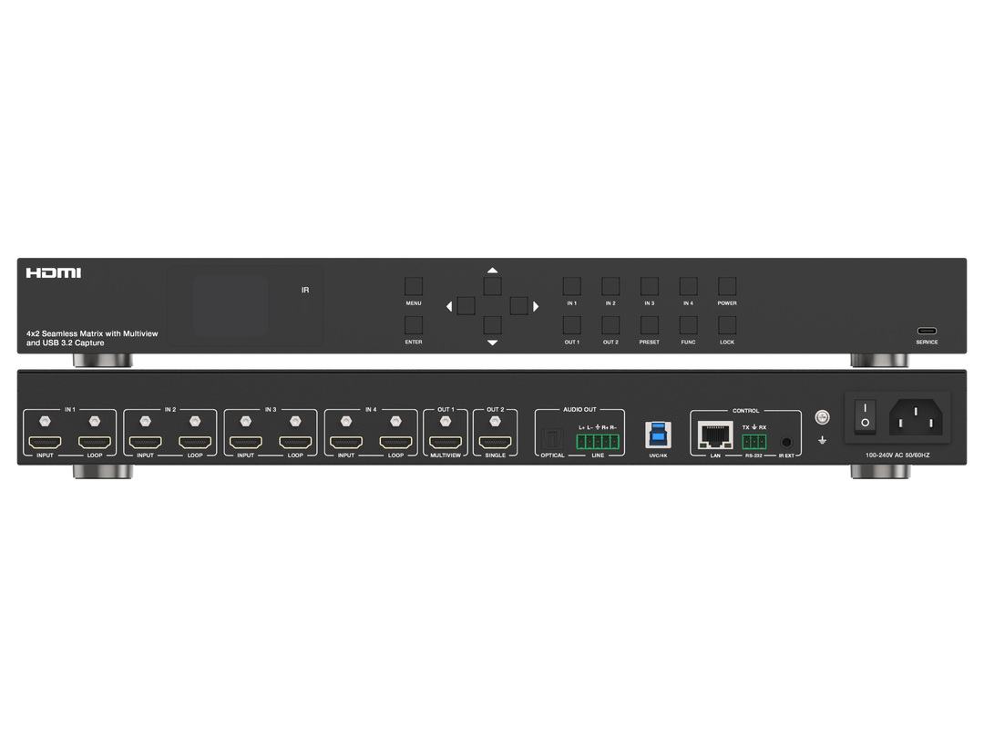 4x2 Seamless Matrix Switcher  with Multiview and USB 3.2 Capture