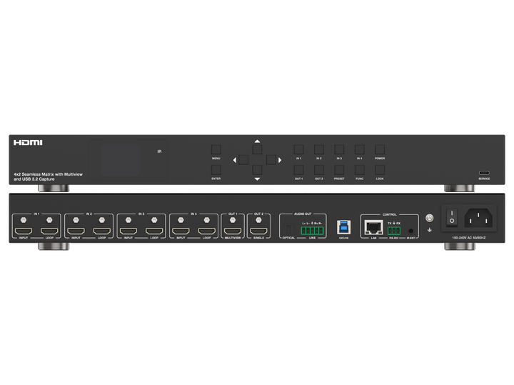 4x2 Seamless Matrix Switcher  with Multiview and USB 3.2 Capture