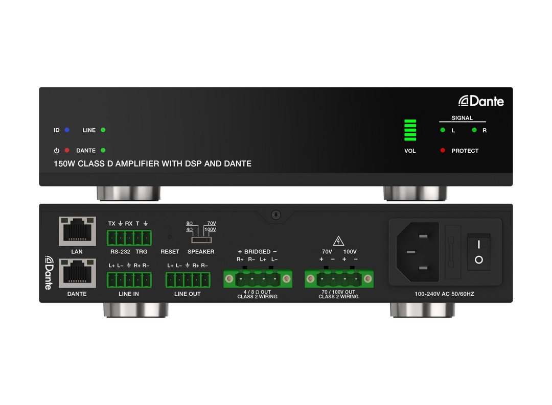 150W 2CH Class D Amplifier with DSP and Dante in/out