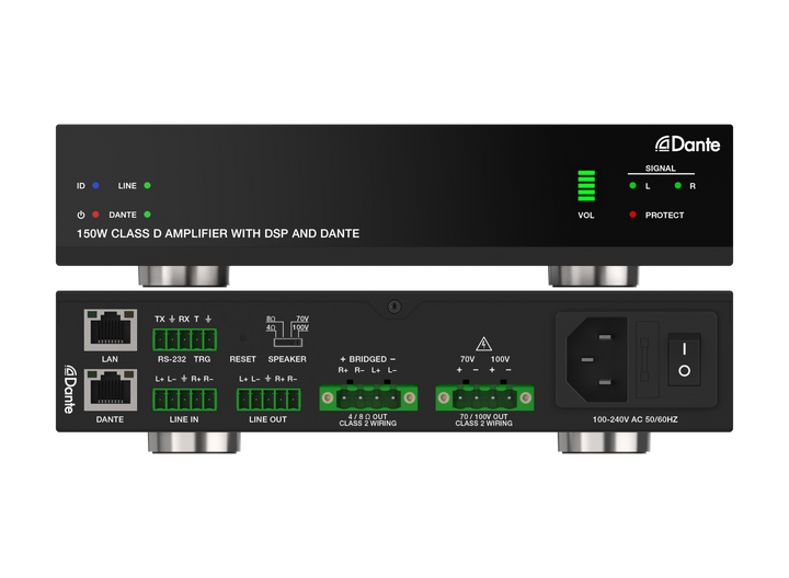 150W 2CH Class D Amplifier with DSP and Dante in/out