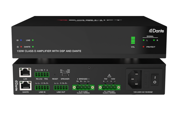 150W 2CH Class D Amplifier with DSP and Dante in/out