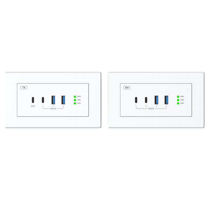 USB 3.2 Extender 100M with USB-C One Input (Wall Plate/Wall Plate)