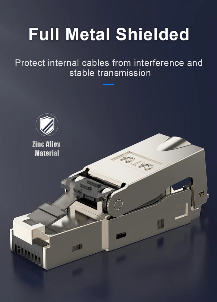 RJ45 Cat8,Cat7,Cat6a Connectors, Tool-Free Zinc Alloy Shielded Ethernet Termination Plugs