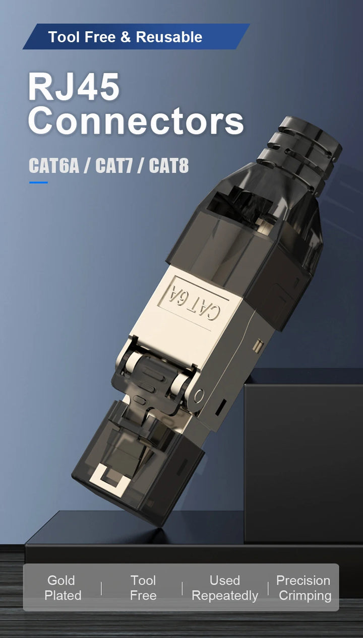 RJ45 Cat8,Cat7,Cat6a Connectors, Tool-Free Zinc Alloy Shielded Ethernet Termination Plugs