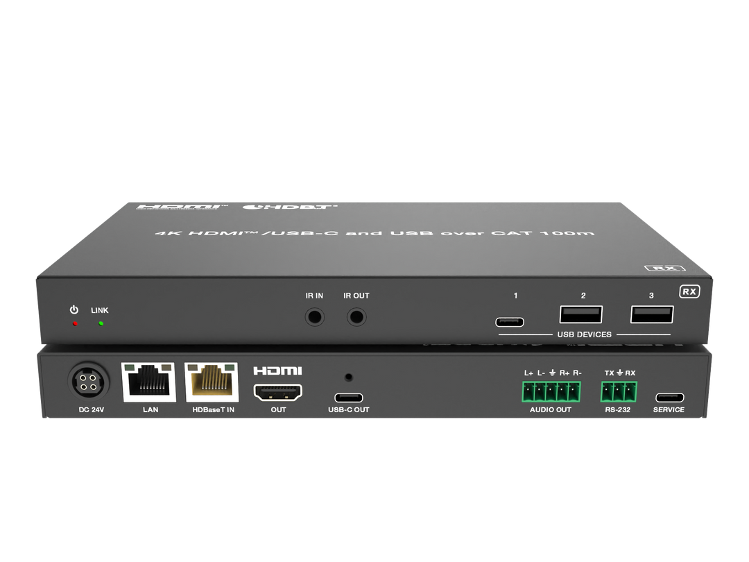 4K HDMI/USB-C over HDBaseT 3.0  Extender (100m) with USB/1G LAN and HDMI/USB-C Dual Outputs