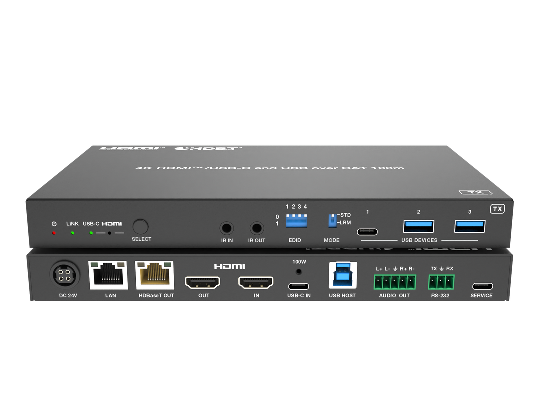 4K HDMI/USB-C over HDBaseT 3.0  Extender (100m) with USB/1G LAN and HDMI/USB-C Dual Outputs