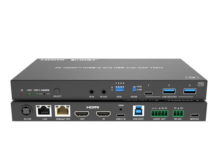 4K HDMI/USB-C over HDBaseT 3.0  Extender (100m) with USB/1G LAN and HDMI/USB-C Dual Outputs