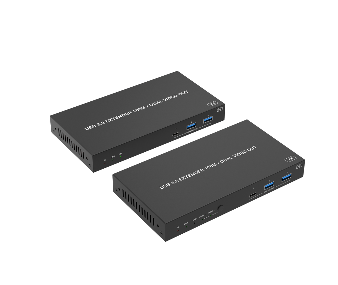 USB 3.2 Extender 100M with USB-C/USB-C Two Inputs and Dual HDMI Outputs / USB-C 100W charging