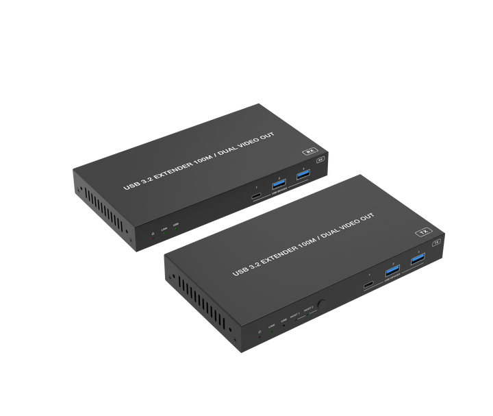 USB 3.2 Extender 100M with USB-C/USB-C Two Inputs and Dual HDMI Outputs / USB-C 100W charging