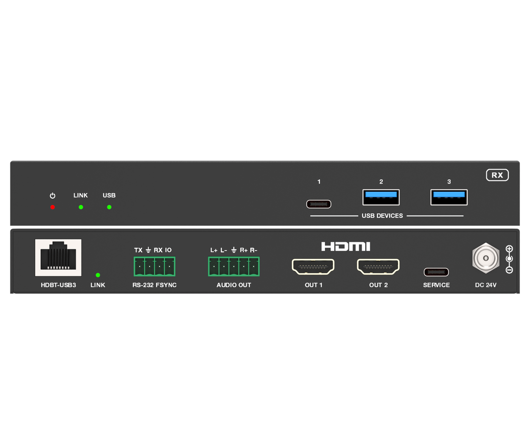 USB 3.2 Extender 100M with USB-C/USB-C Two Inputs and Dual HDMI Outputs / USB-C 100W charging