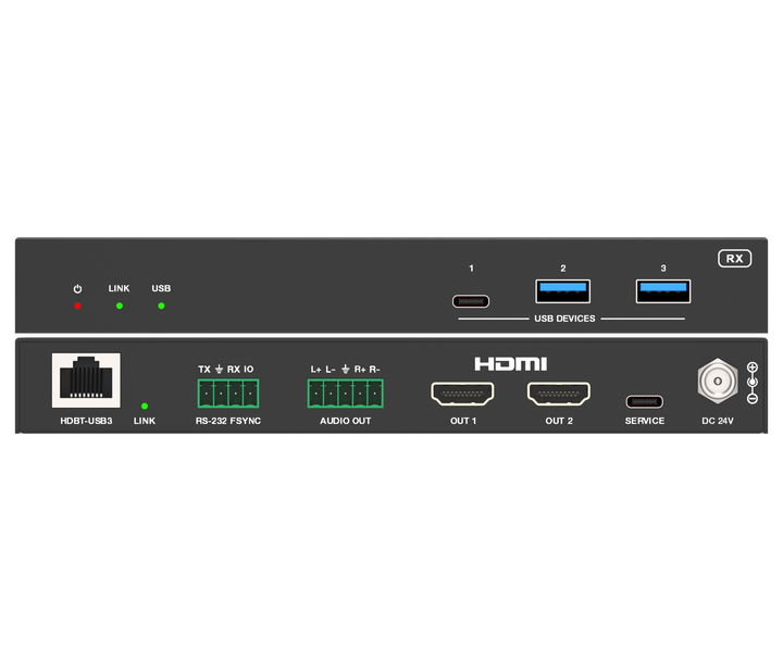 USB 3.2 Extender 100M with USB-C/USB-C Two Inputs and Dual HDMI Outputs / USB-C 100W charging